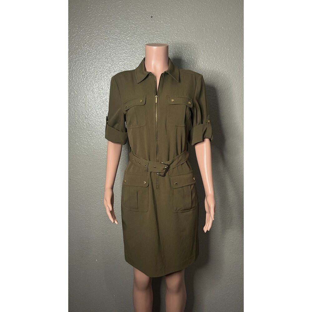 MICHAEL KORS GREEN BELTED UTILITY DRESS